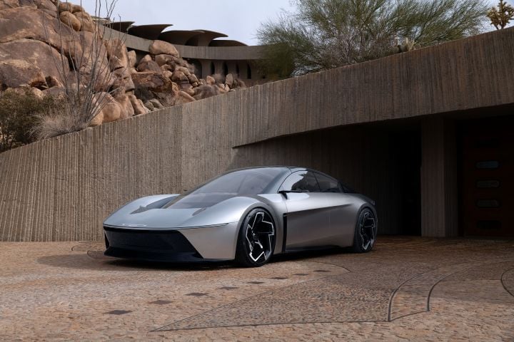 The Chrysler Halcyon concept car is one of three company vehicles on display at the New York auto show to illustrate the automaker's past, present and future. - Stellantis North America